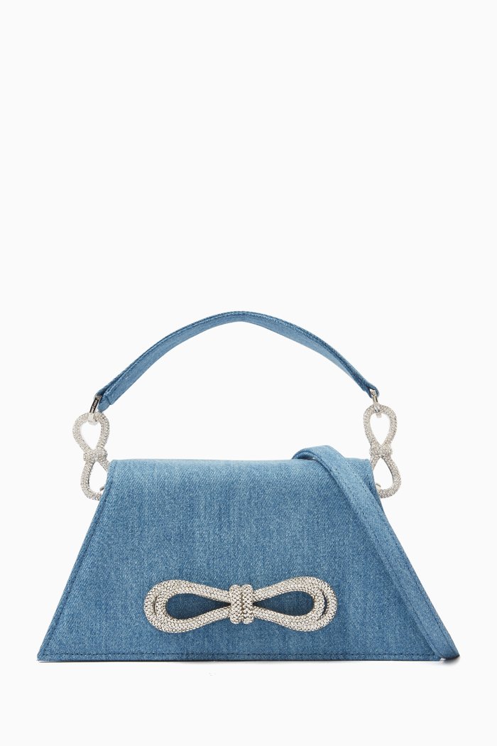 

Medium Samantha Double Bow Shoulder Bag in Denim, Blue