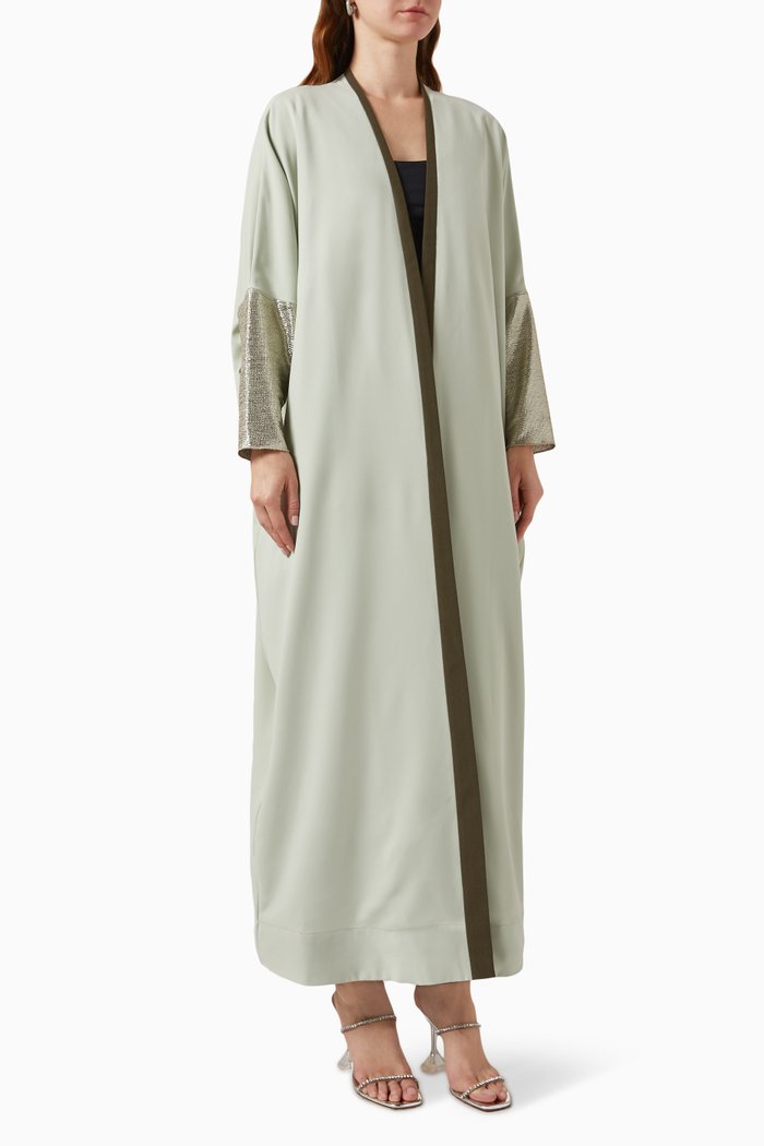 

Metallic-sleeve Abaya in Crepe, Green
