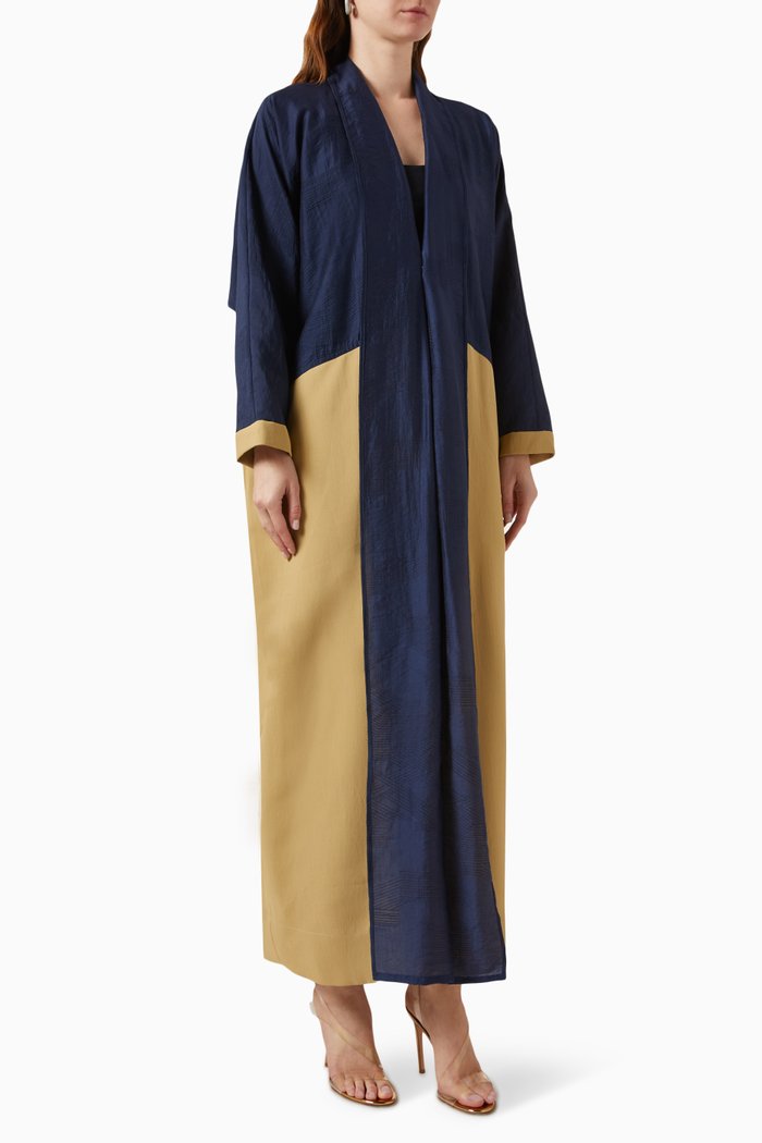 Colour-block Abaya in Tencel & Linen-blend, Multicolour
