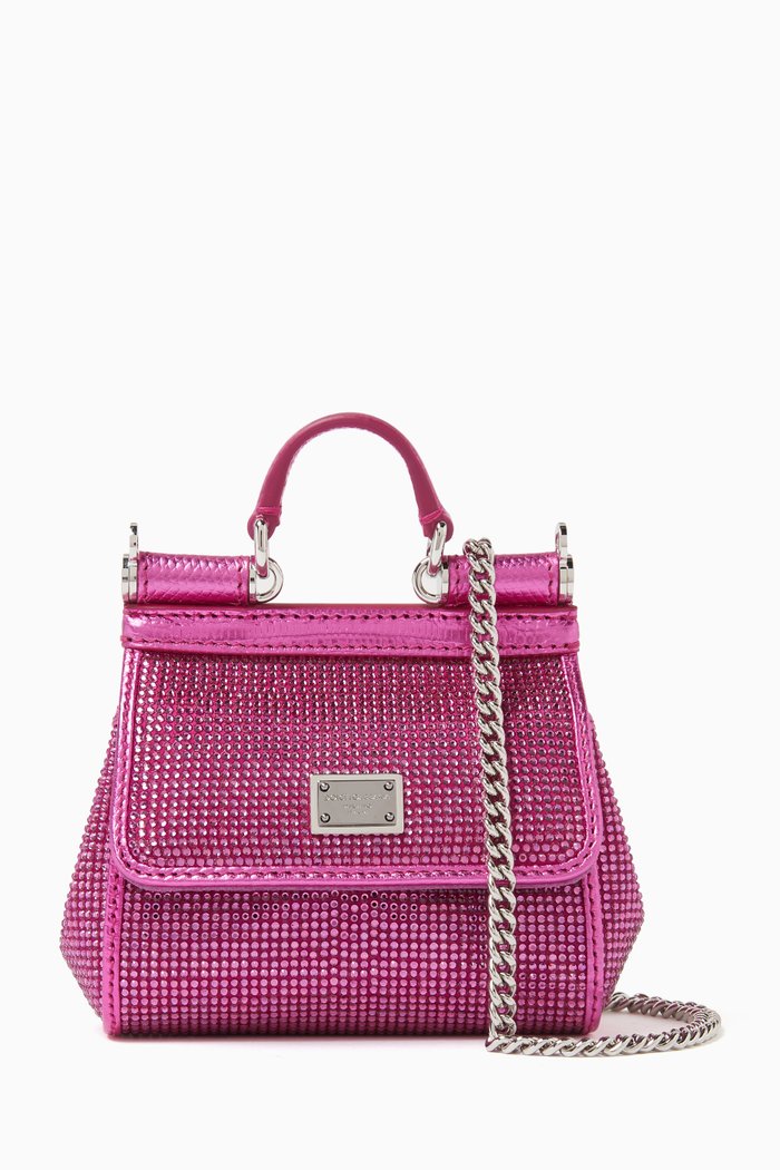 

Mini Sicily Top-handle Bag in Rhinestones Satin, Pink
