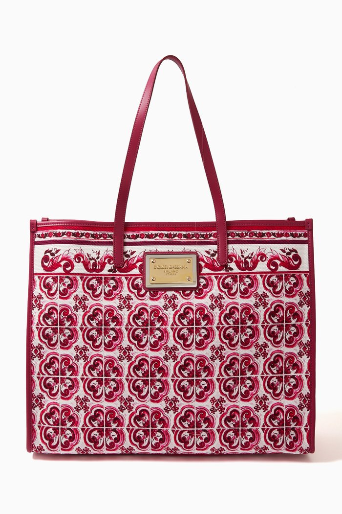 

Large Majolica-print Tote Bag in Canvas, Red