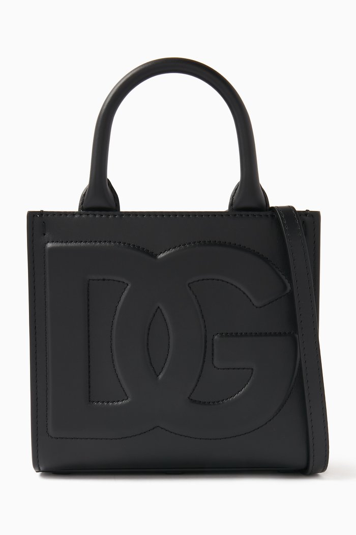 

Mini Daily Logo Tote Bag in Leather, Black