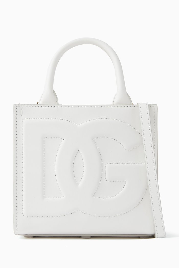 

Mini Daily Logo Tote Bag in Leather, White