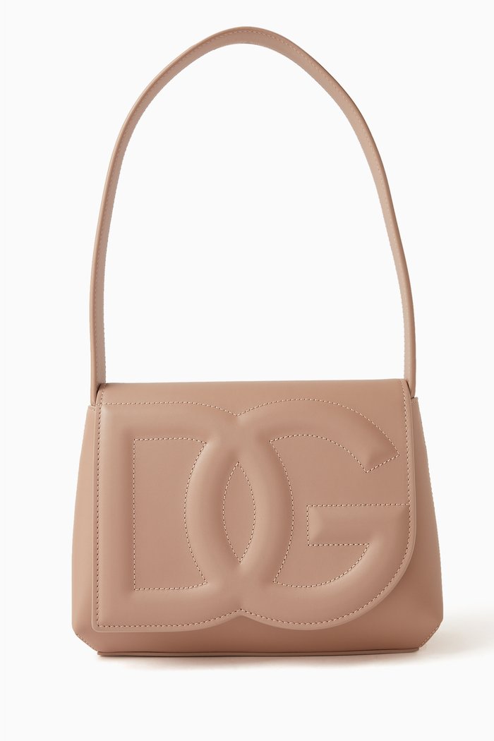 DG Logo Shoulder Bag in Smooth Leather, Neutral