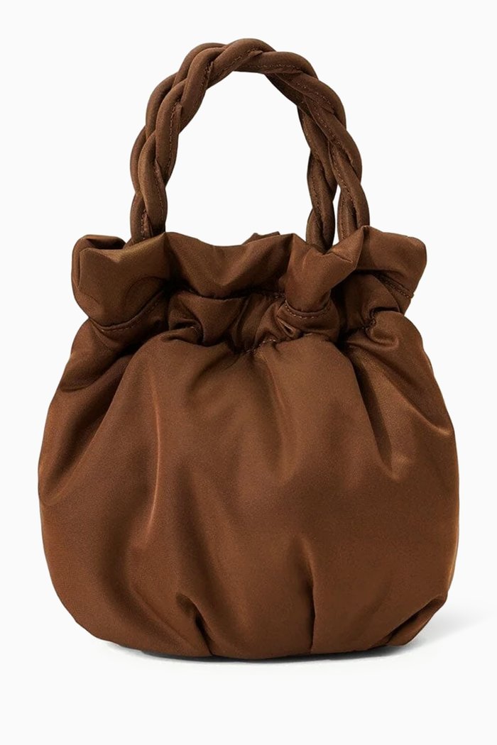 

Grace Bucket Bag in Satin, Brown