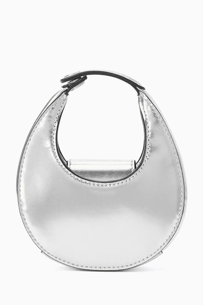 

Micro Moon Bag in Metallic Leather, Silver
