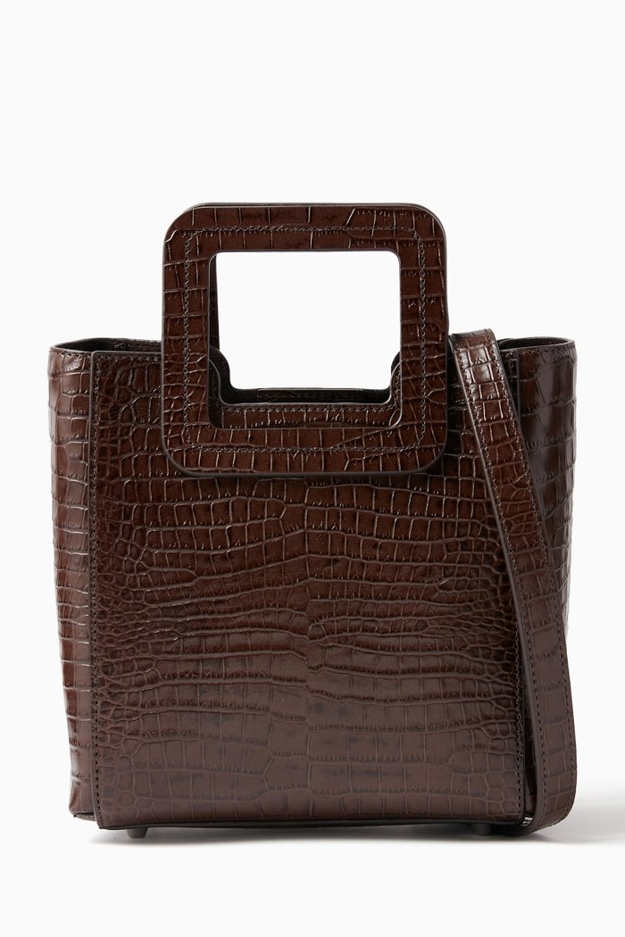 

Mini Shirley Bag in Croc-embossed Leather, Brown