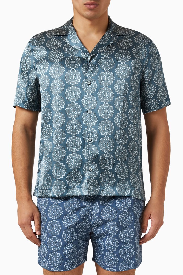 

Roberto Medalhao Shirt in Silk, Blue