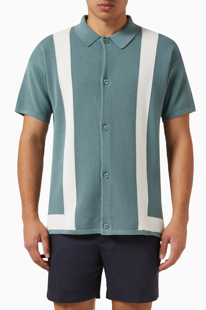 

Barretos Striped Cardigan in Cotton Knit, Blue