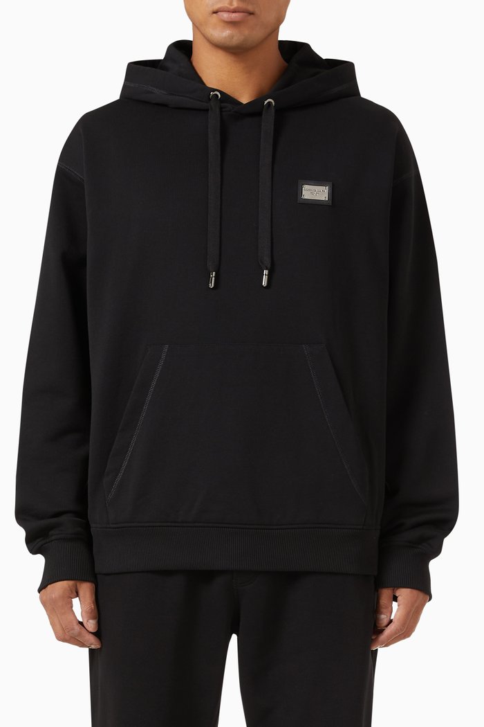 

Logo Plaque Essentials Hoodie in Cotton-jersey, Black