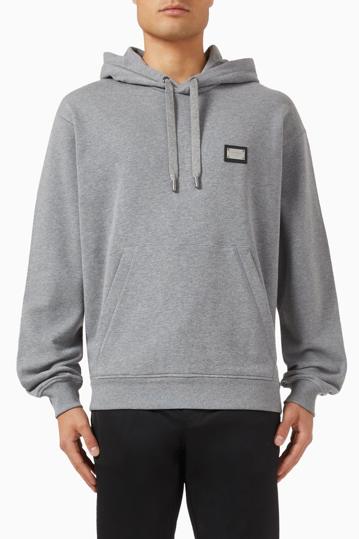 

Logo Plaque Essentials Hoodie in Cotton-jersey, Grey