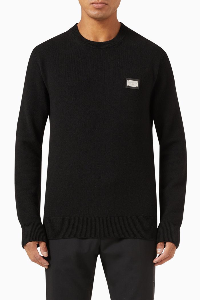 

Logo Plaque Essentials Sweater in Wool, Black