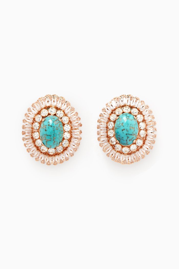 

Turquoise Cluster Stud Earrings in Gold-plated Brass, Blue