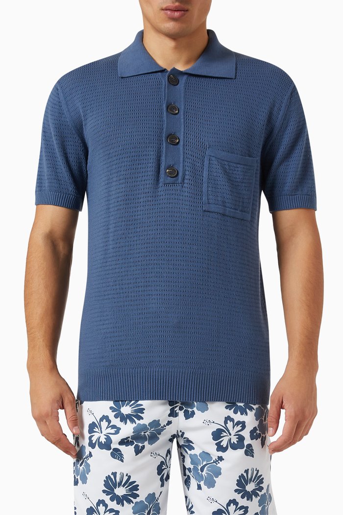 

Clemente Polo Shirt in Cotton Knit, Blue