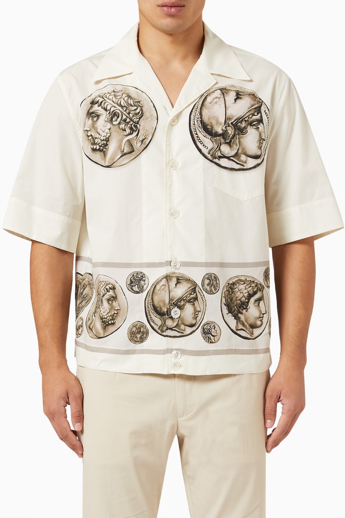 

Coin Print Hawaiian Shirt in Cotton Poplin, Multicolour