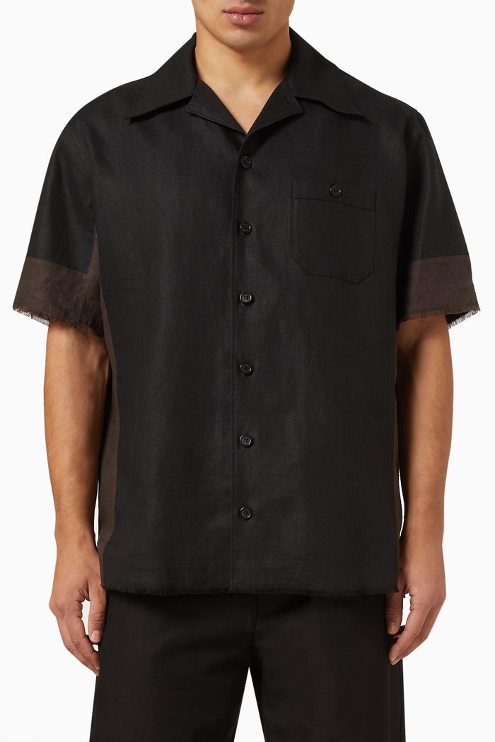 

Hawaiian Shirt in Linen Canvas, Black