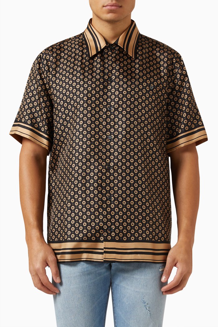 

All-over Logo-print Hawaiian Shirt in Silk-twill, Black