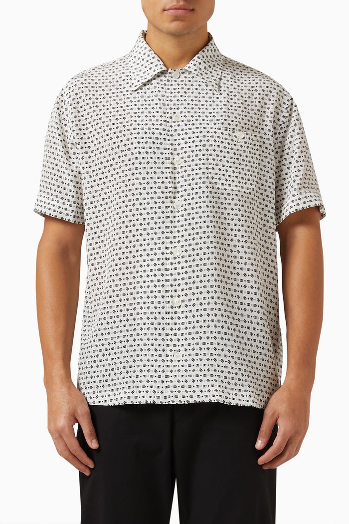 All-over Logo-print Hawaiian Shirt in Silk-crepe, Multicolour
