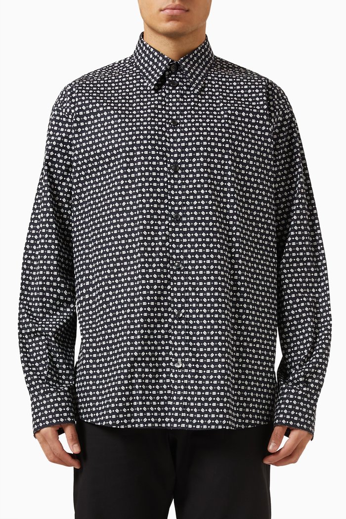 

All-over Logo-print Oversized Shirt in Cotton-poplin, Black
