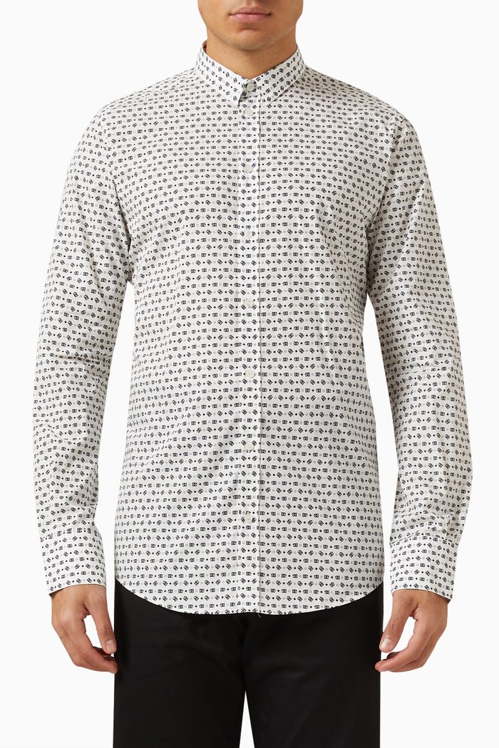 

All-over Logo-print Shirt in Cotton-poplin, Multicolour