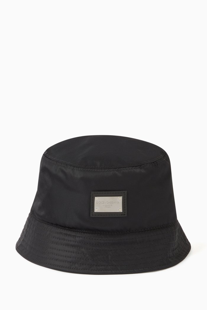 Logo Bucket Hat in Nylon, Black