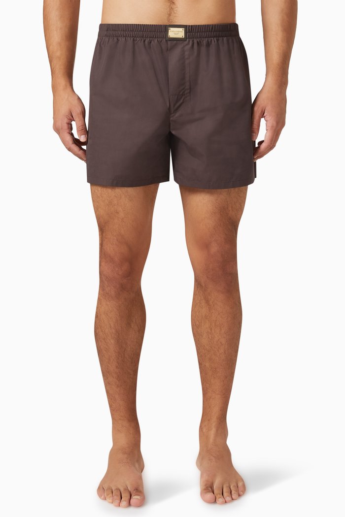 

Logo Plaque Boxers in Cotton Poplin, Brown