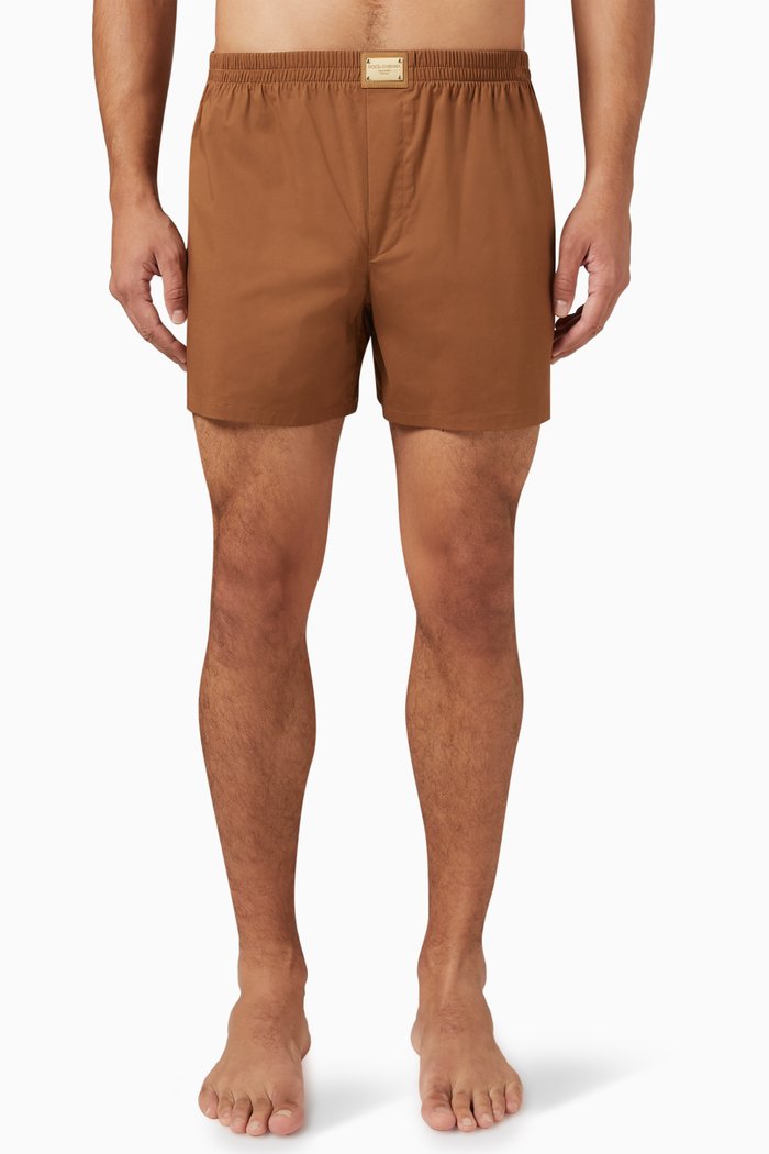 

Logo Plaque Boxers in Cotton Poplin, Brown