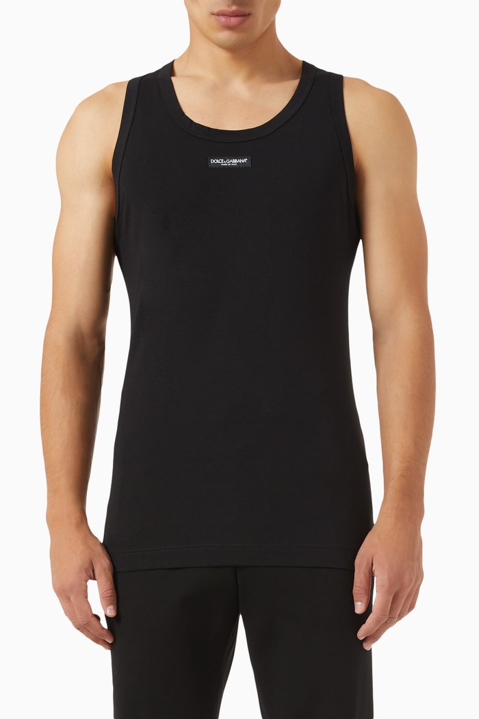 

Logo Patch Tank Top in Cotton Stretch, Black
