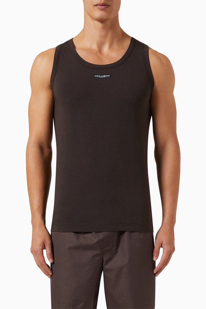 

Logo Patch Tank Top in Cotton Stretch, Brown