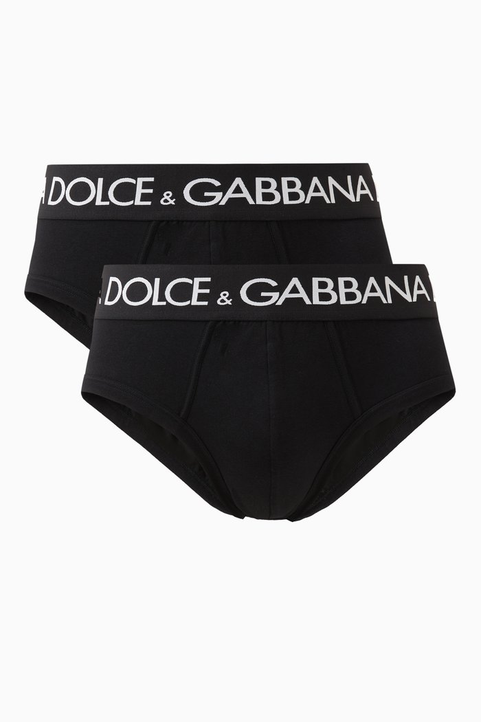 

Logo Print Briefs in Cotton Stretch, Set of 2, Black