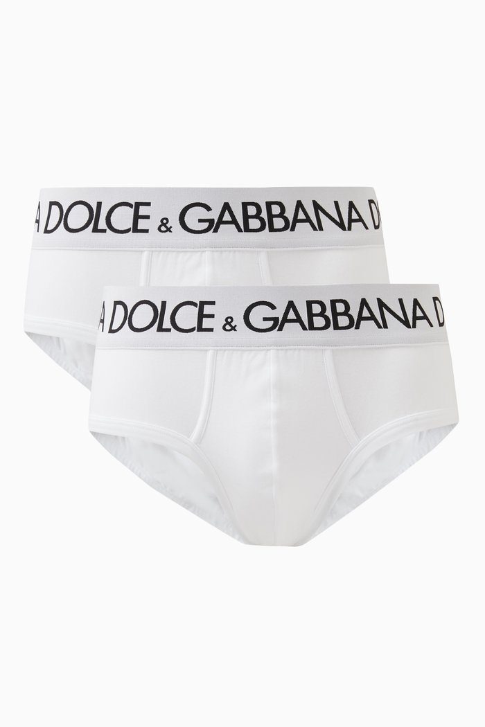 Logo Print Briefs in Cotton Stretch, Set of 2, Black