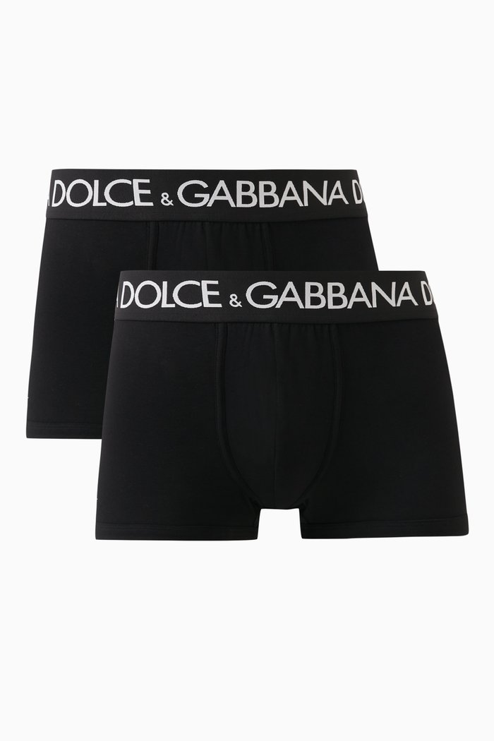 Logo Print Boxers in Cotton Stretch, Set of 2, Black