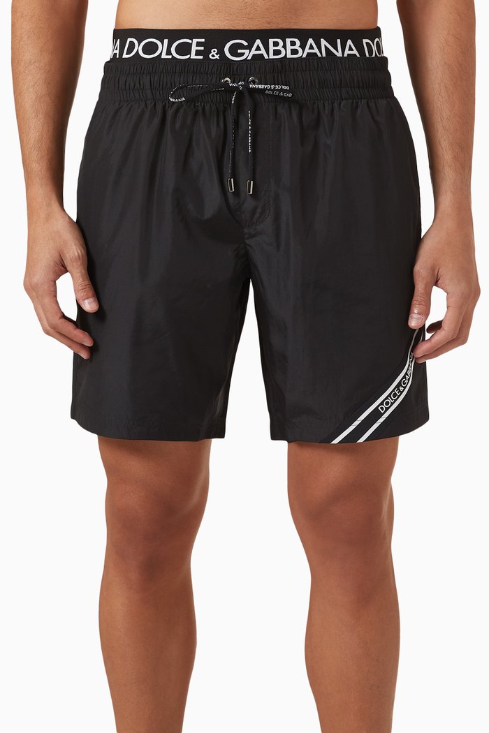 

Side Stripe Swim Shorts in Nylon, Black