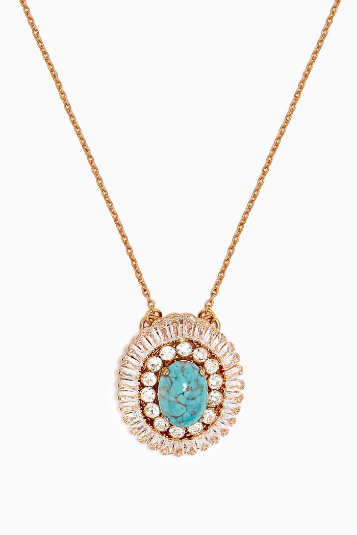 

Turquoise & Pearl Cluster Necklace in Gold-plated Brass, Blue
