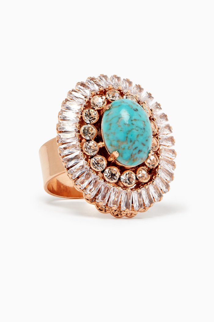 

Oval Turquoise Cluster Ring in Gold-plated Brass, Blue