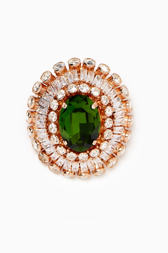 Tourmaline & Pearl Cluster Brooch in Gold-plated Brass, Green