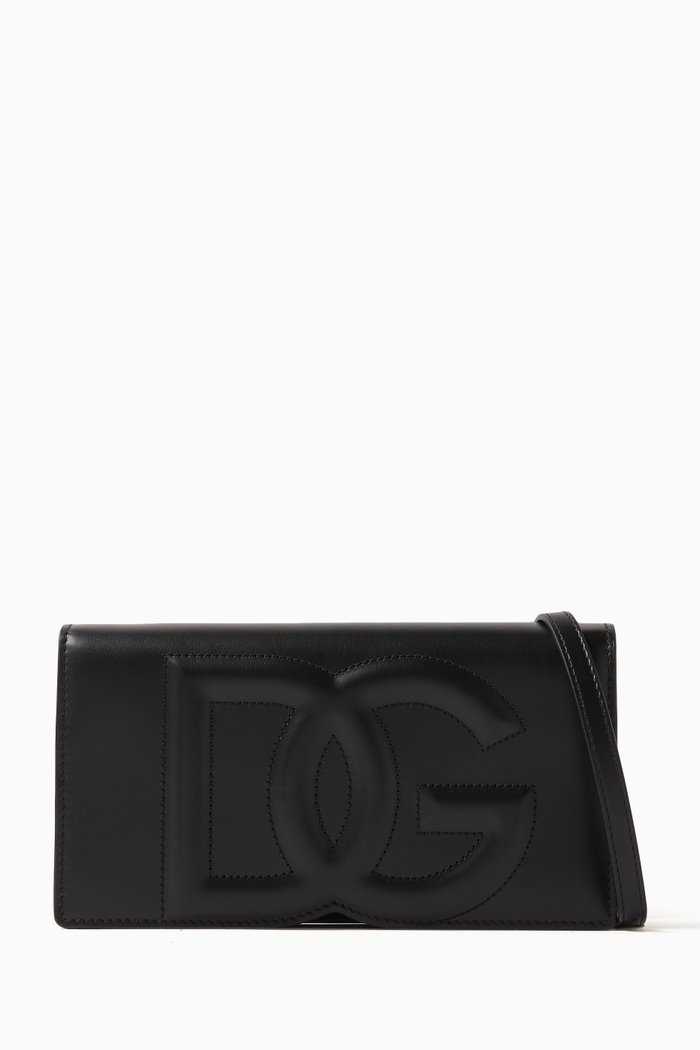 

Mini Logo-embossed Wallet on Chain in Leather, Black