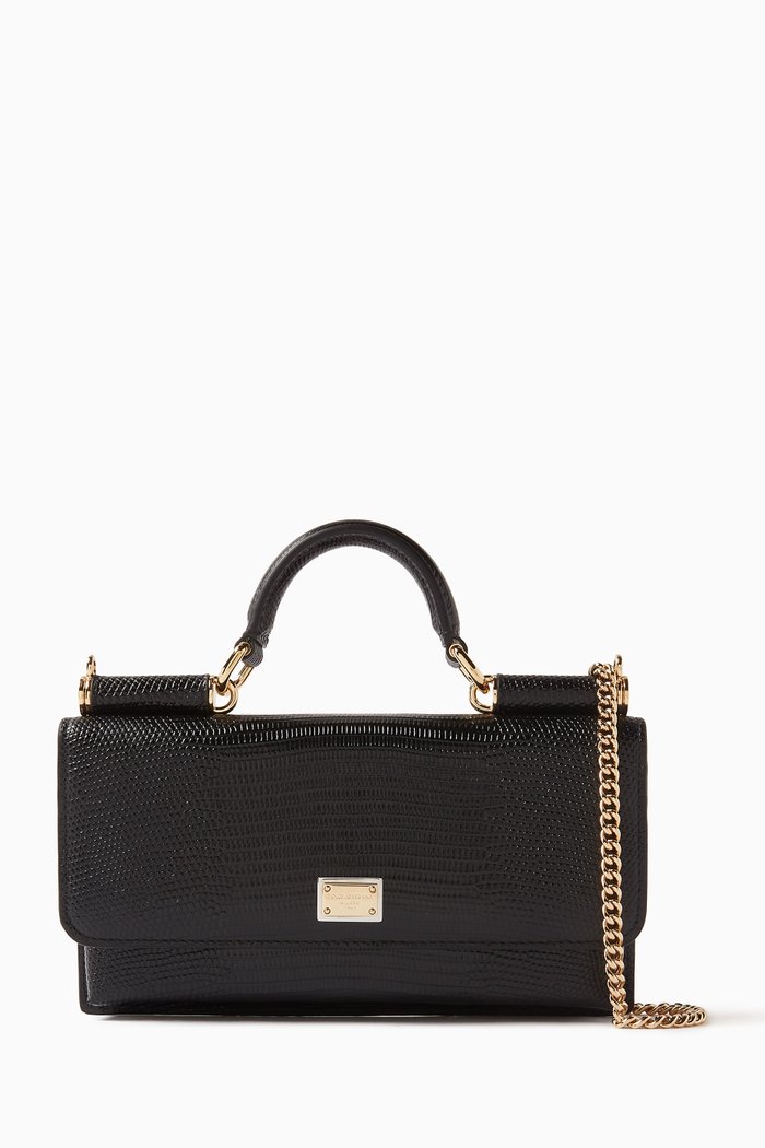 

Mini Top-handle Bag in Iguana-print Leather, Black