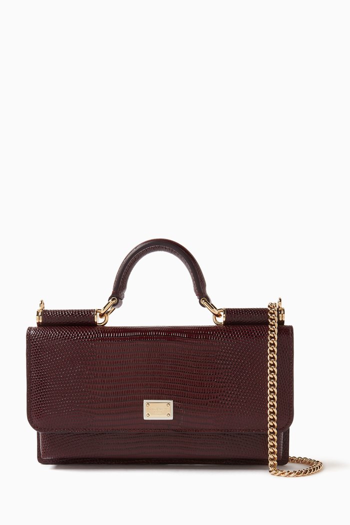 

Mini Top-handle Bag in Iguana-print Leather, Red