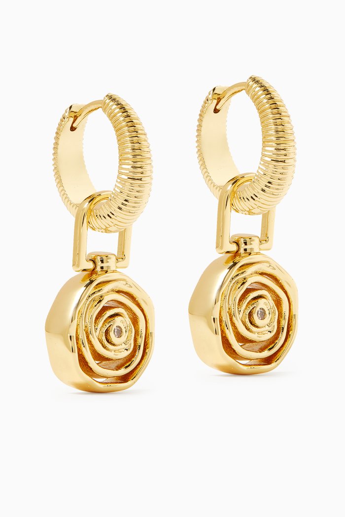 

Rosette Coil Charm Hoop Earrings in Gold-plated Brass