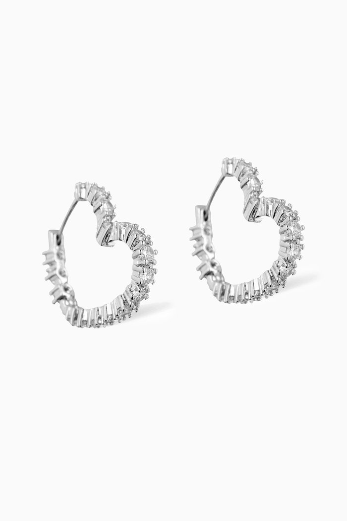 

Diamond Heart Bijoux Hoop Earrings in Silver-plated Brass