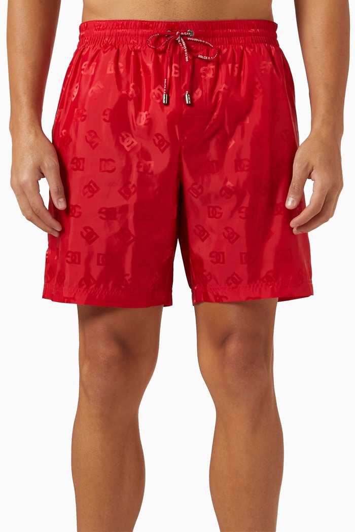 

Monogram Swim Shorts in Technical Satin, Red