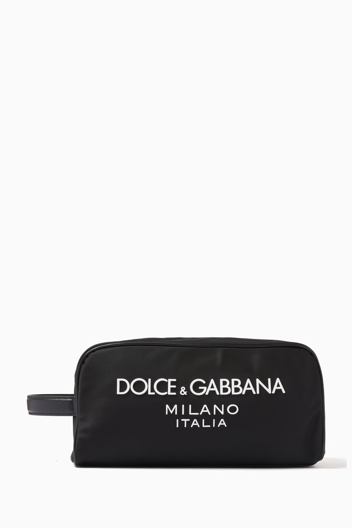 

Rubberized Logo Toiletry Bag in Nylon, Black