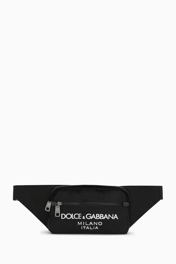

Rubberized Logo Belt Bag in Nylon, Black