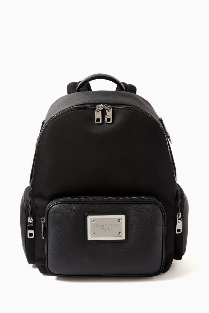 

Backpack in Nylon & Grainy Leather, Black