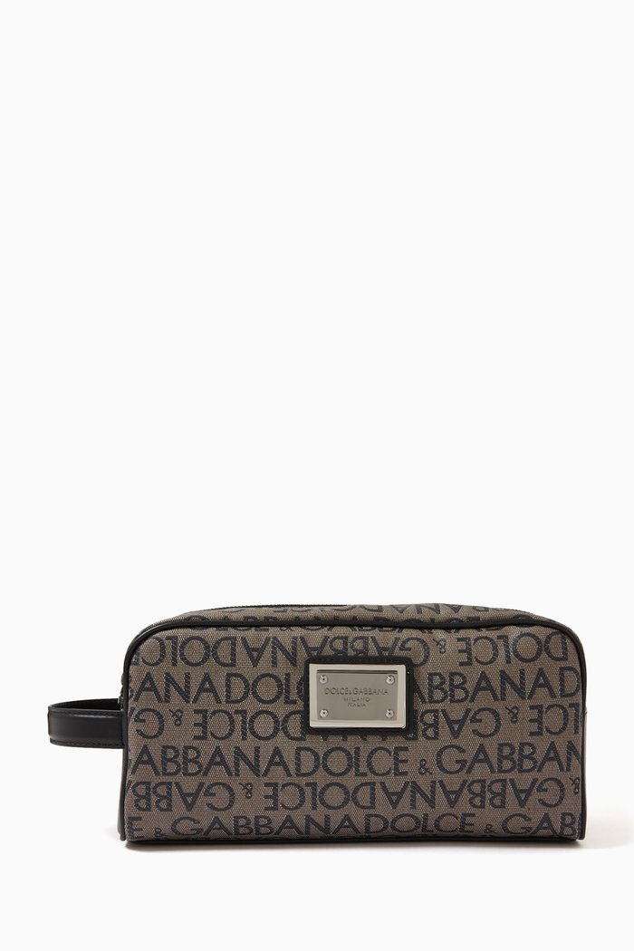 

DG Logo Wash Bag in Canvas, Brown