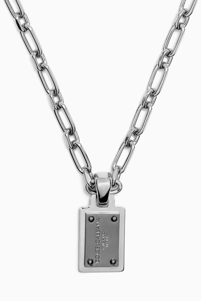 

Logo-plaque Necklace in Brass, Silver