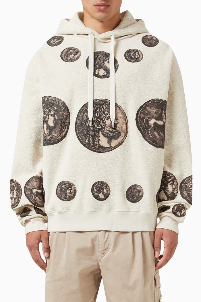 Coin Print Hoodie in Cotton Jersey, Multicolour