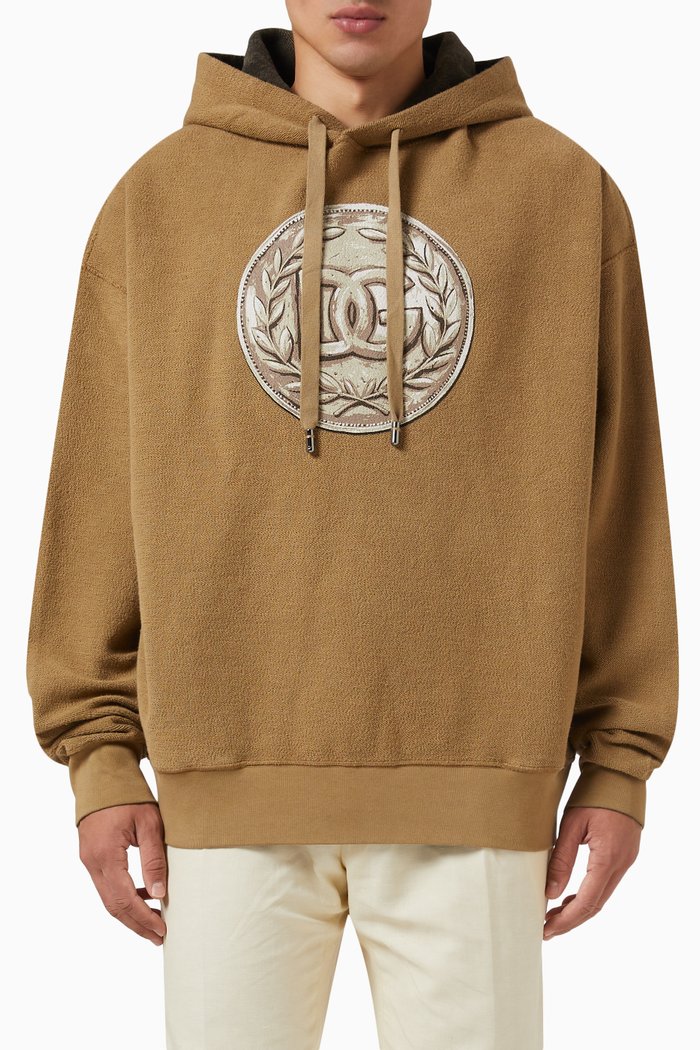 

Logo Coin Print Hoodie in Cotton Jersey, Neutral