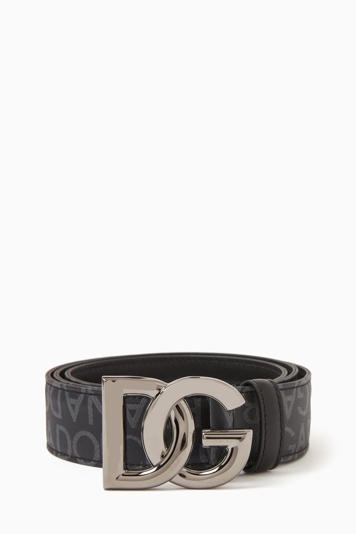 

DG Interlock Belt in Calfskin Leather, Black